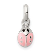 Sterling Silver Polished Pink & Black Enameled Ladybug Children's Pendant view 1