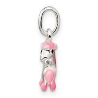 Sterling Silver Polished Pink & Black Enameled Pony Pendant view 2