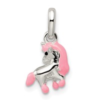 Sterling Silver Polished Pink & Black Enameled Pony Pendant view 3