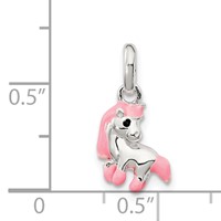 Sterling Silver Polished Pink & Black Enameled Pony Pendant view 4