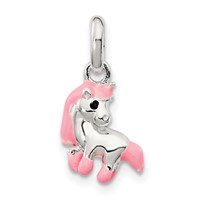 Sterling Silver Polished Pink & Black Enameled Pony Pendant view 1