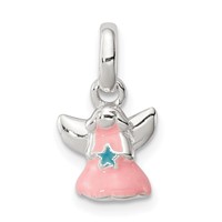 Sterling Silver Pink Enamel Angel Kid's Pendant view 1