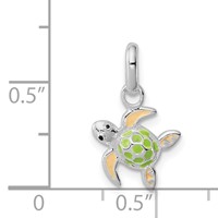 Sterling Silver Polished Multi-color Enameled Sea Turtle Petite Pendant view 3