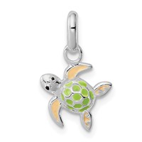 Sterling Silver Polished Multi-color Enameled Sea Turtle Petite Pendant view 1