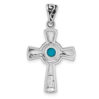 Sterling Silver Antiqued Recon Turquoise Cross Pendant view 3
