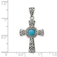 Sterling Silver Antiqued Recon Turquoise Cross Pendant view 4