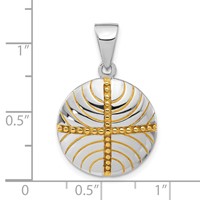 Sterling Silver Rhodium & Gold-plated Polished Beaded Circle Pendant view 3