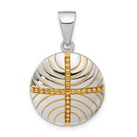 Sterling Silver Rhodium & Gold-plated Polished Beaded Circle Pendant view 1