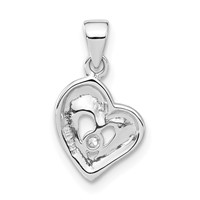 Sterling Silver Polished & Satin CZ Open Heart Pendant view 4