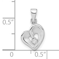 Sterling Silver Polished & Satin CZ Open Heart Pendant view 3