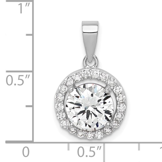Sterling Silver Rhodium-plated Polished CZ Halo Pendant
