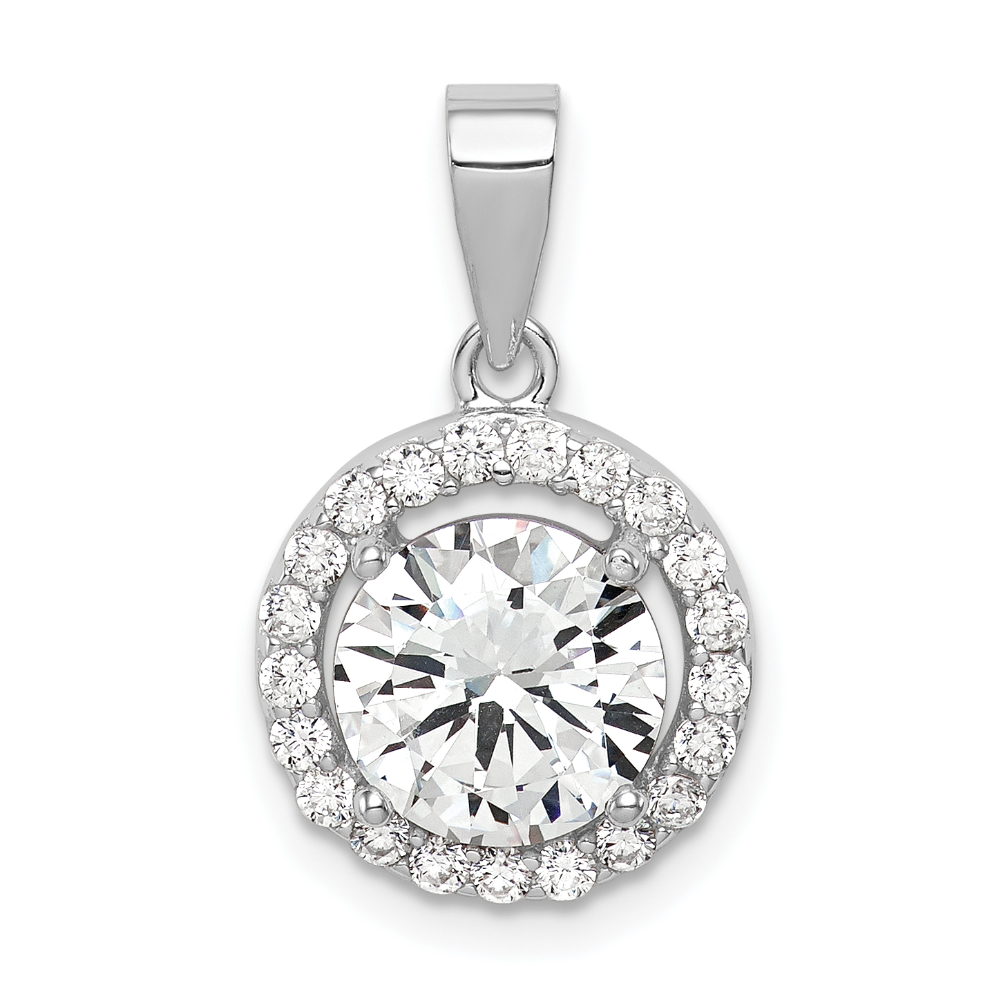 Sterling Silver Rhodium-plated Polished CZ Halo Pendant (QP4130)