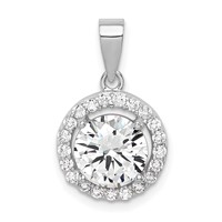 Sterling Silver Rhodium-plated Polished CZ Halo Pendant view 1