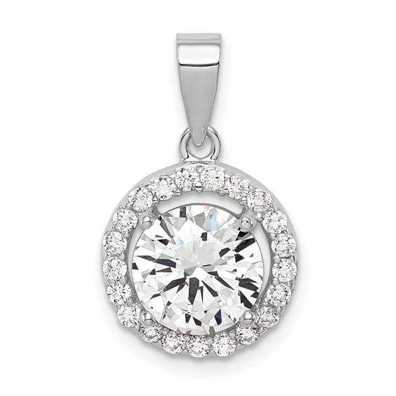 Sterling Silver Rhodium-plated Polished CZ Halo Pendant