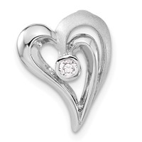Sterling Silver Polished & Satin CZ Heart Chain Slide view 1