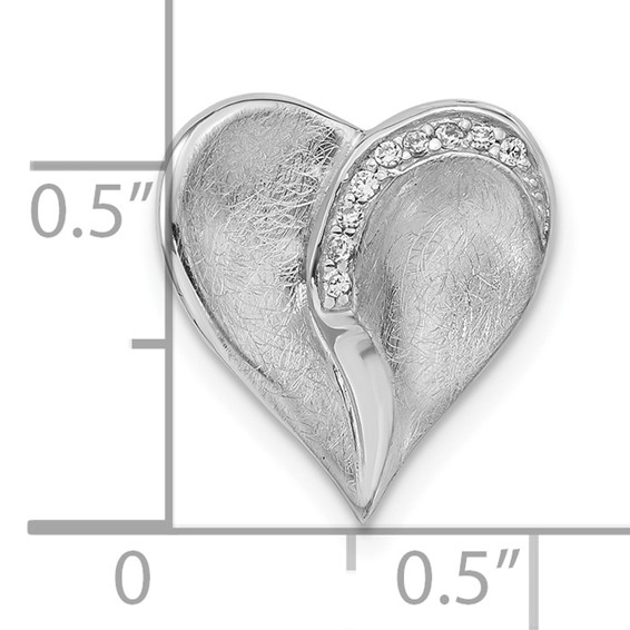 Sterling Silver Polished & Textured CZ Heart Chain Slide Pendant