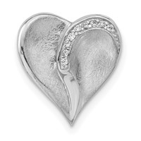 Sterling Silver Polished & Textured CZ Heart Chain Slide Pendant view 1