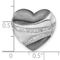 Sterling Silver Pendant with Black Rhodium Polished & Satin CZ Heart Chain Slide view 3