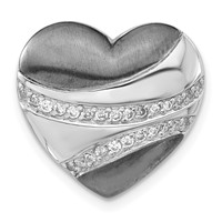 Sterling Silver Pendant with Black Rhodium Polished & Satin CZ Heart Chain Slide view 1