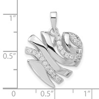 Sterling Silver Polished CZ Cut-out Hollow Heart Pendant view 3