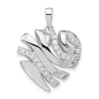 Sterling Silver Polished CZ Cut-out Hollow Heart Pendant view 1