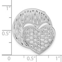 Sterling Silver Polished & Brushed CZ Heart Circle Slide view 3