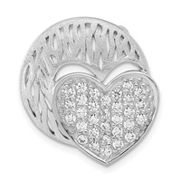 Sterling Silver Polished & Brushed CZ Heart Circle Slide view 1