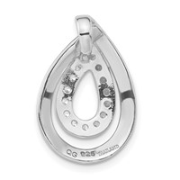 Sterling Silver Brushed CZ Teardrop Chain Slide Pendant view 4