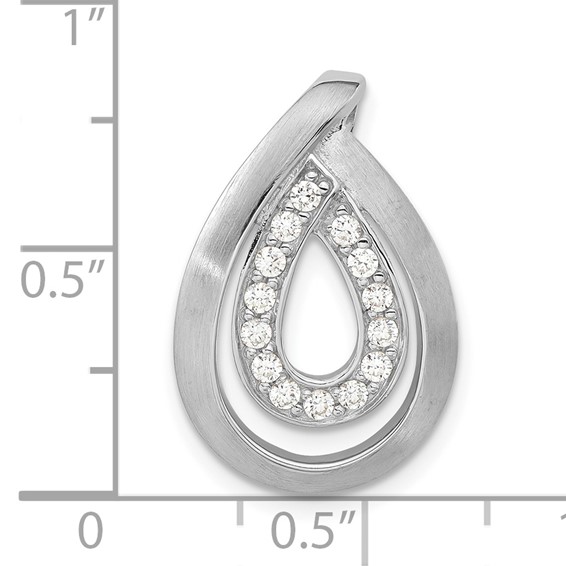 Sterling Silver Brushed CZ Teardrop Chain Slide Pendant