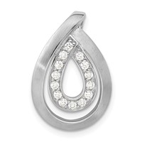 Sterling Silver Brushed CZ Teardrop Chain Slide Pendant view 1