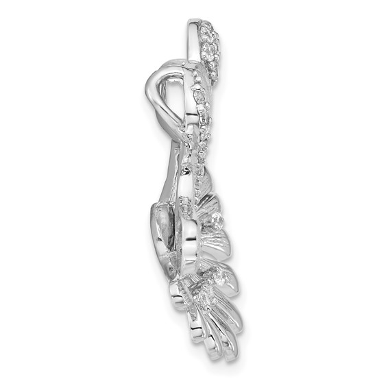 Sterling Silver Polished & Satin CZ Flower Butterfly Slide