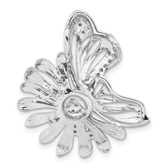 Sterling Silver Polished & Satin CZ Flower Butterfly Slide