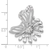 Sterling Silver Polished & Satin CZ Flower Butterfly Slide view 3