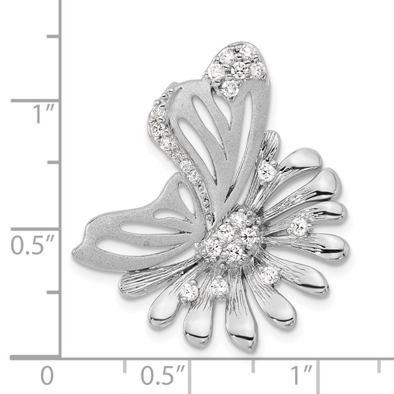 Sterling Silver Polished & Satin CZ Flower Butterfly Slide