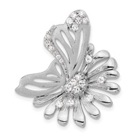 Sterling Silver Polished & Satin CZ Flower Butterfly Slide view 1