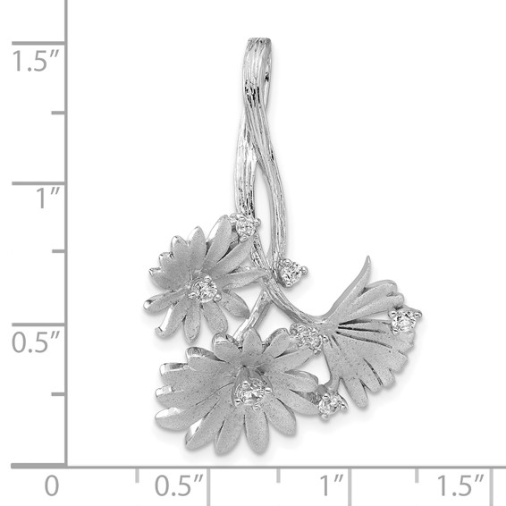 Sterling Silver Polished And Satin CZ Flowers Slide