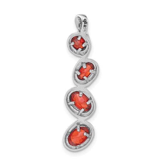 Sterling Silver Polished Red CZ Oval Dangle Slide Pendant