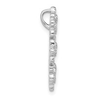 Sterling Silver Polished Beaded CZ Flower Circle Chain Slide Pendant view 2