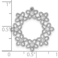 Sterling Silver Polished Beaded CZ Flower Circle Chain Slide Pendant view 3