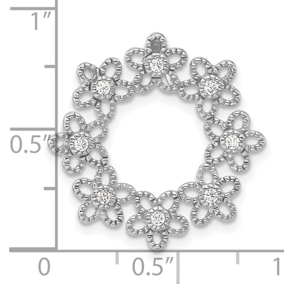Sterling Silver Polished Beaded CZ Flower Circle Chain Slide Pendant