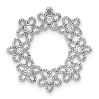 Sterling Silver Polished Beaded CZ Flower Circle Chain Slide Pendant view 1