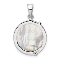 Sterling Silver Rhodium-plated Polished Round Mother of Pearl Palm Tree Pendant view 4