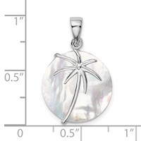 Sterling Silver Rhodium-plated Polished Round Mother of Pearl Palm Tree Pendant view 3