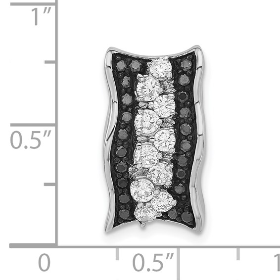 Sterling Silver w/ Black Rhodium Polished Black & White CZ Slide Pendant