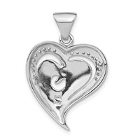 Sterling Silver Polished Black & White Enamel CZ Heart Pendant view 4
