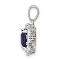 Sterling Silver Rhodium-plated CZ and Blue Glass Pendant view 2
