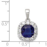 Sterling Silver Rhodium-plated CZ and Blue Glass Pendant view 3