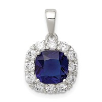 Sterling Silver Rhodium-plated CZ and Blue Glass Pendant view 1