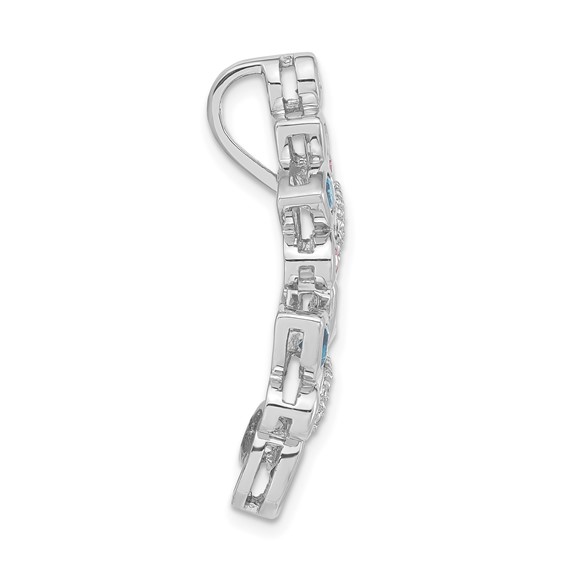 Sterling Silver Polished Pink, Blue & Clear CZ Slide Pendant