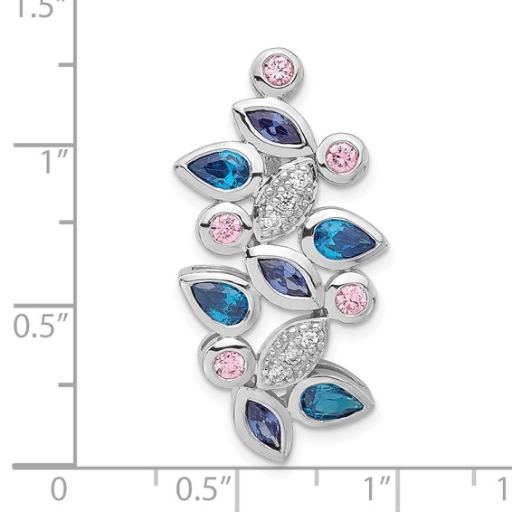 Sterling Silver Polished Pink, Blue & Clear CZ Slide Pendant
